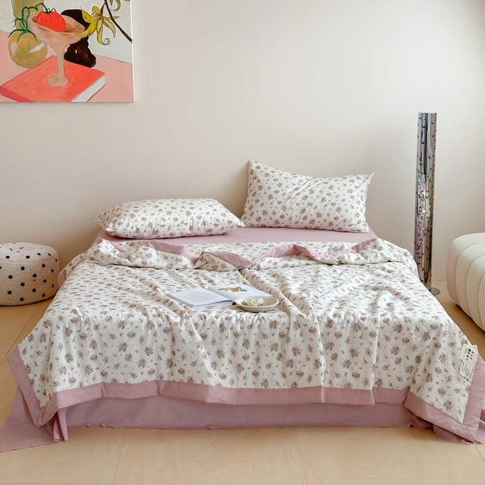 91家纺网 家纺一手货源 找家纺 大彩家居 2025新款全棉有氧水洗纱布夏被夏凉被 陌上花开