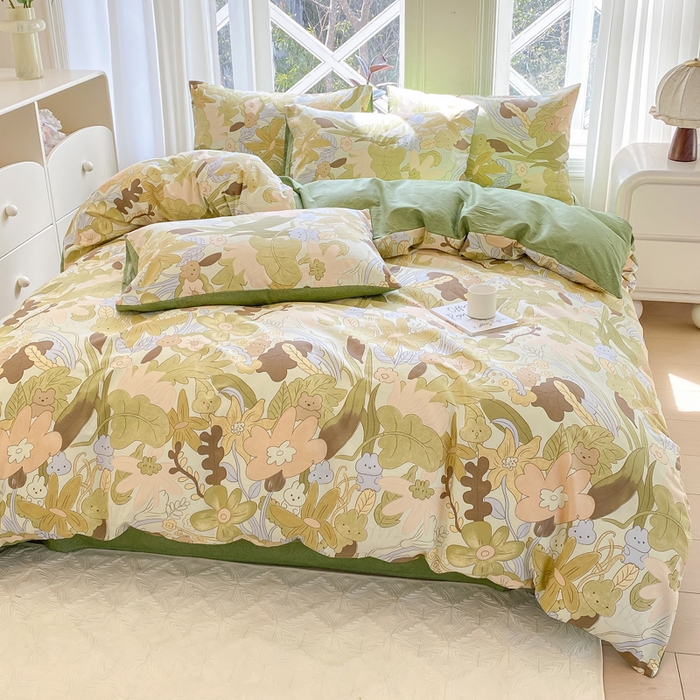 91家纺网 家纺一手货源 找家纺 宜家坊 2025早春新品全棉纯棉喷气13070小清新印花纯棉四件套-风格二 日光舞曲