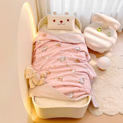 御棉坊 2025新款A类50天丝数码印花夏被子被芯 蘑菇小兔粉