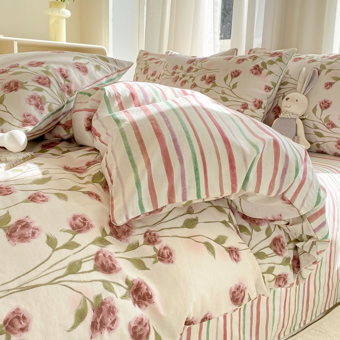 91家纺网 家纺一手货源 找家纺 宜家坊 2025早春新品全棉纯棉喷气13070小清新印花纯棉四件套-风格二 邂逅