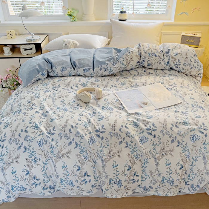 91家纺网 家纺一手货源 找家纺 大柏树 2025新款全棉13376印花四件套系列（可定制）-单被套青野花梦-蓝