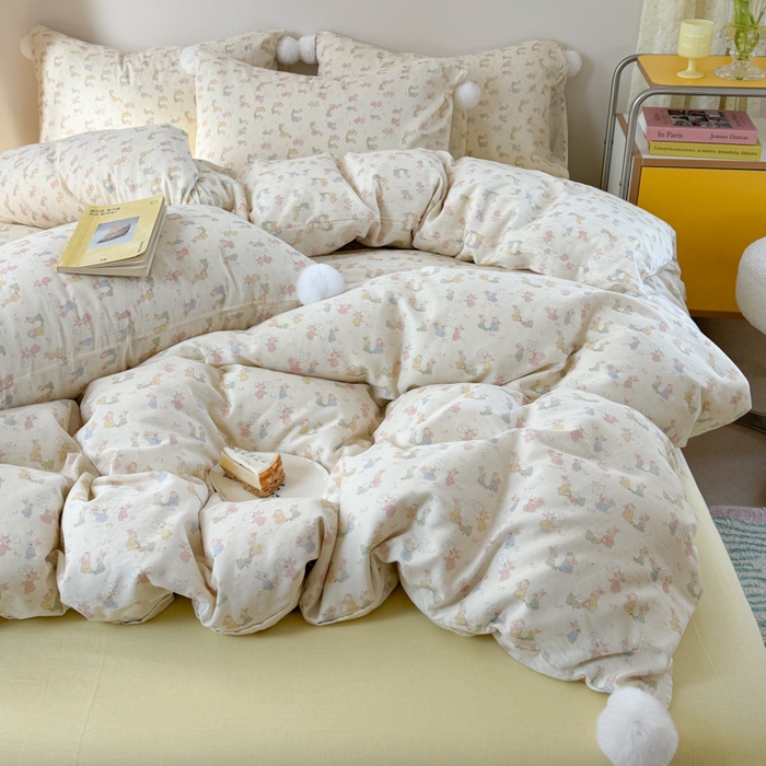 91家纺网 家纺一手货源 找家纺 金爱家 2025新款亲肤舒适纯棉双层纱四件套 双层纱-兔兔好朋友