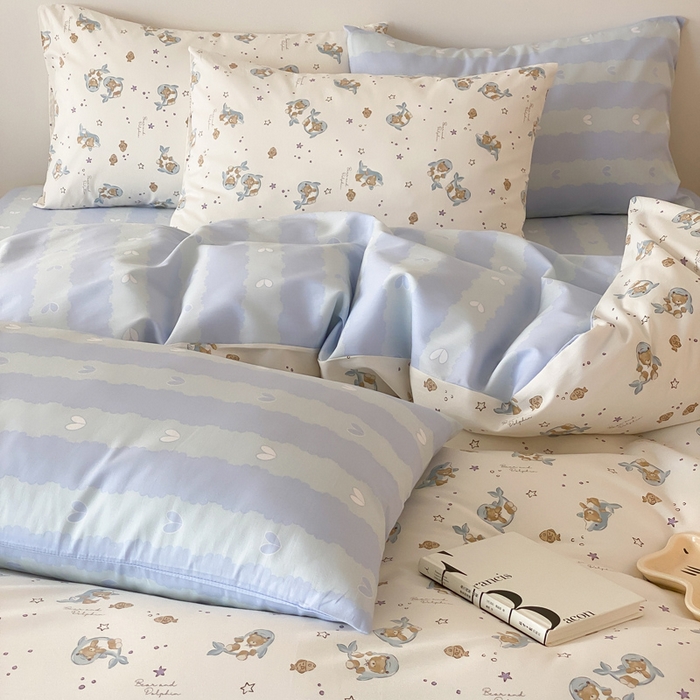 91家纺网 家纺一手货源 找家纺 （总）宜家坊 2025开春新品全棉喷气13070小清新印花纯棉全棉四件套-风格一