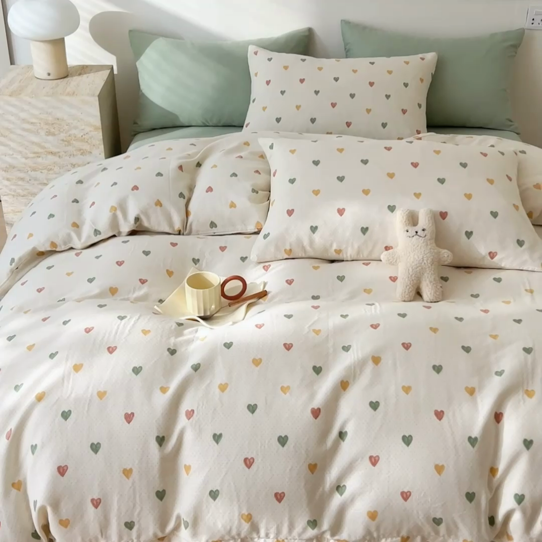 91家纺网 家纺一手货源 找家纺 DoDo 兜兜 2025新款全棉双层纱印花四件套（可定做尺寸） 点点心动