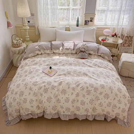 91家纺网 家纺一手货源 找家纺 忆生活家纺 2025新款韩版全棉花边款-单被套系列 花希