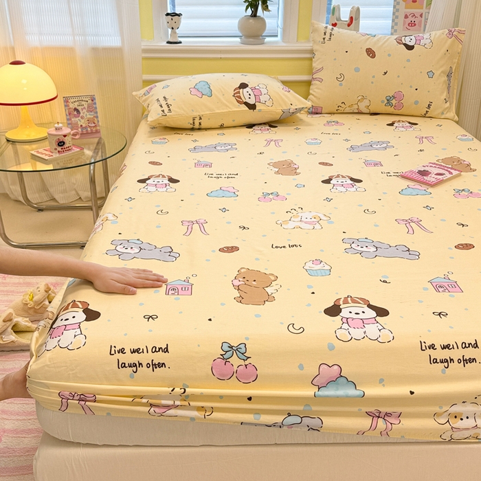 91家纺网 家纺一手货源 找家纺 吉象家纺 2025新款高支密全棉印花单品系列-单床笠 好奇狗