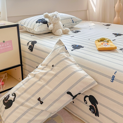 吉象家纺 2025新款高支密全棉印花单品系列-单床单 线条猫咪