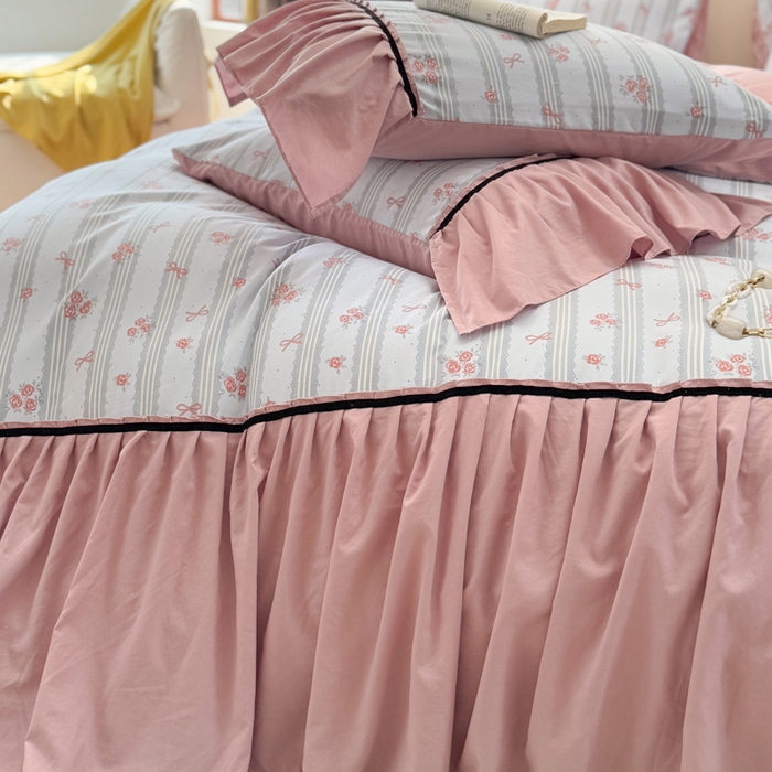 91家纺网 家纺一手货源 找家纺 沐慕 2025新款法式针织双层纱印花系列四件套 卡曼