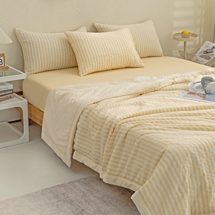 恩和家纺 2025新款水洗提花条纹夏凉被被子被芯 黄白条