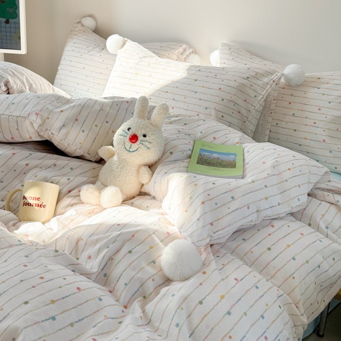 91家纺网 家纺一手货源 找家纺 金爱家 2025新款亲肤舒适纯棉双层纱四件套 双层纱-彩虹小甜心