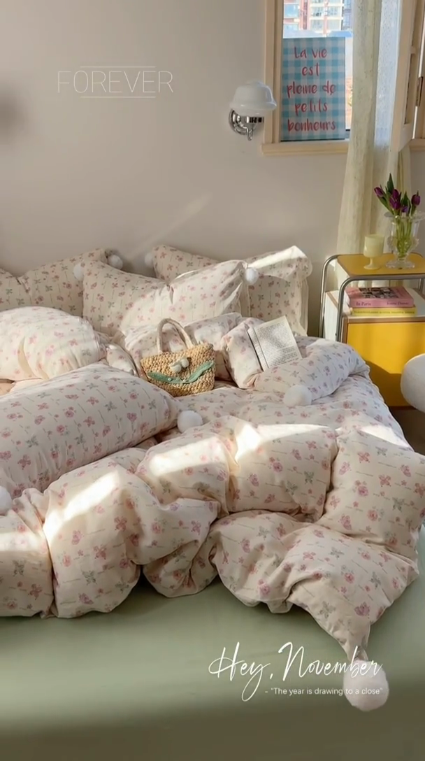 91家纺网 家纺一手货源 找家纺 金爱家 2025新款亲肤舒适纯棉双层纱四件套 双层纱-梦幻玫瑰蝴蝶