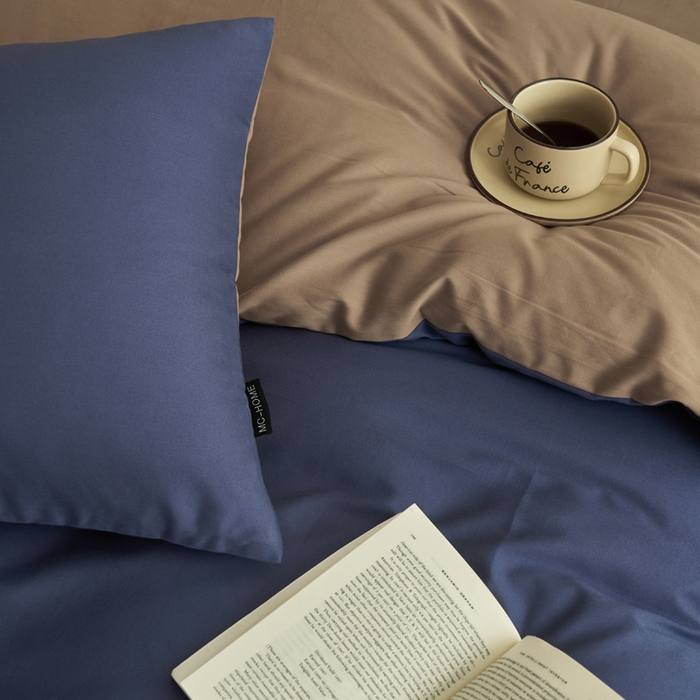 91家纺网 家纺一手货源 找家纺 2025新款全棉13372水洗棉双拼四件套（影棚暗光） 布鲁兰+拾柴