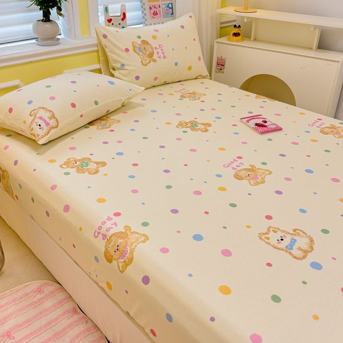 91家纺网 家纺一手货源 找家纺 吉象家纺 2025新款高支密全棉印花单品系列-单床笠 假日小狗