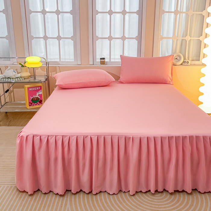 91家纺网 家纺一手货源 找家纺 莎臣豹 2025水洗磨毛纯色单品床裙可配二三件套 纯纯公主粉