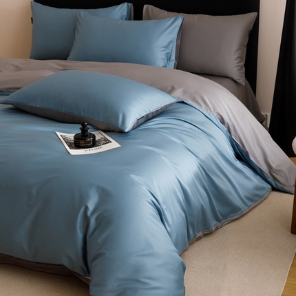 91家纺网 家纺一手货源 找家纺 2025新款60支纯棉长绒棉四件套 繁星蓝+暖灰