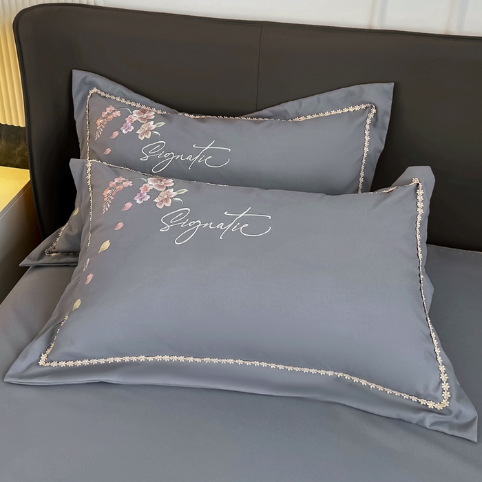 91家纺网 家纺一手货源 找家纺 梵克保罗 2025新款直播热卖长绒棉刺绣花边四件套-莉薇系列 莉薇-高级灰