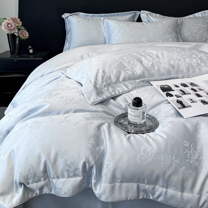 91家纺网 家纺一手货源 找家纺 米彩家纺 2025新款A类水洗真丝天丝提花四件套 雾中花影水兰