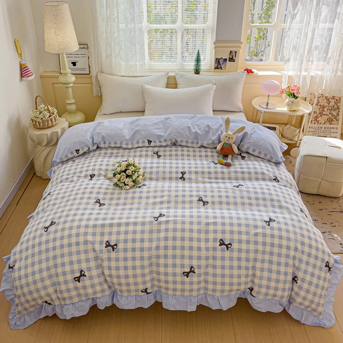 91家纺网 家纺一手货源 找家纺 忆生活家纺 2025新款韩版全棉花边款-单被套系列 蝴蝶语-兰