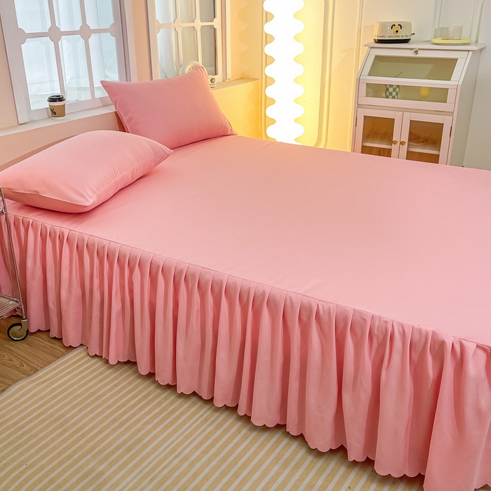 91家纺网 家纺一手货源 找家纺 莎臣豹 2025水洗磨毛纯色单品床裙可配二三件套 纯纯公主粉