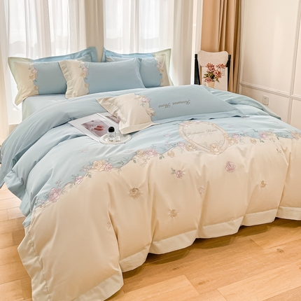 91家纺网 家纺一手货源 找家纺 （总）女子家纺 2025新款A类亲肤棉刺绣四件套-遇见系列