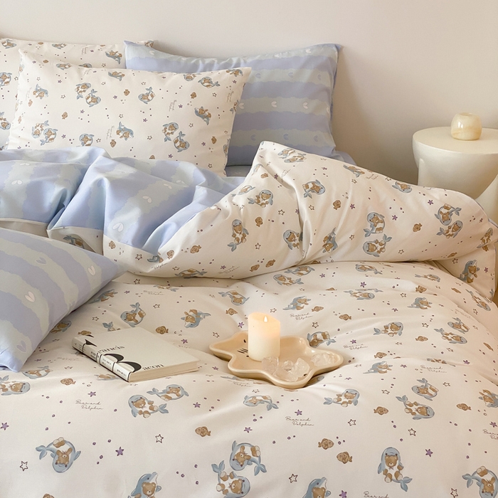 91家纺网 家纺一手货源 找家纺 （总）宜家坊 2025开春新品全棉喷气13070小清新印花纯棉全棉四件套-风格一