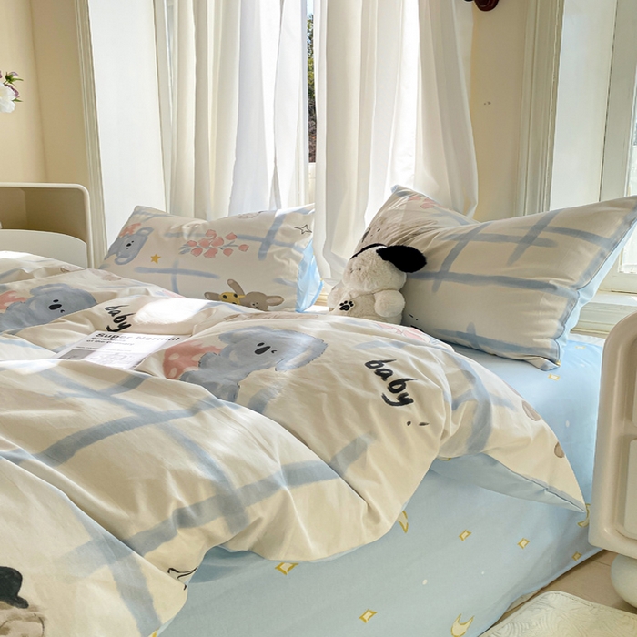 91家纺网 家纺一手货源 找家纺 宜家坊 2025早春新品全棉纯棉喷气13070小清新印花纯棉四件套-风格二 玩偶派对