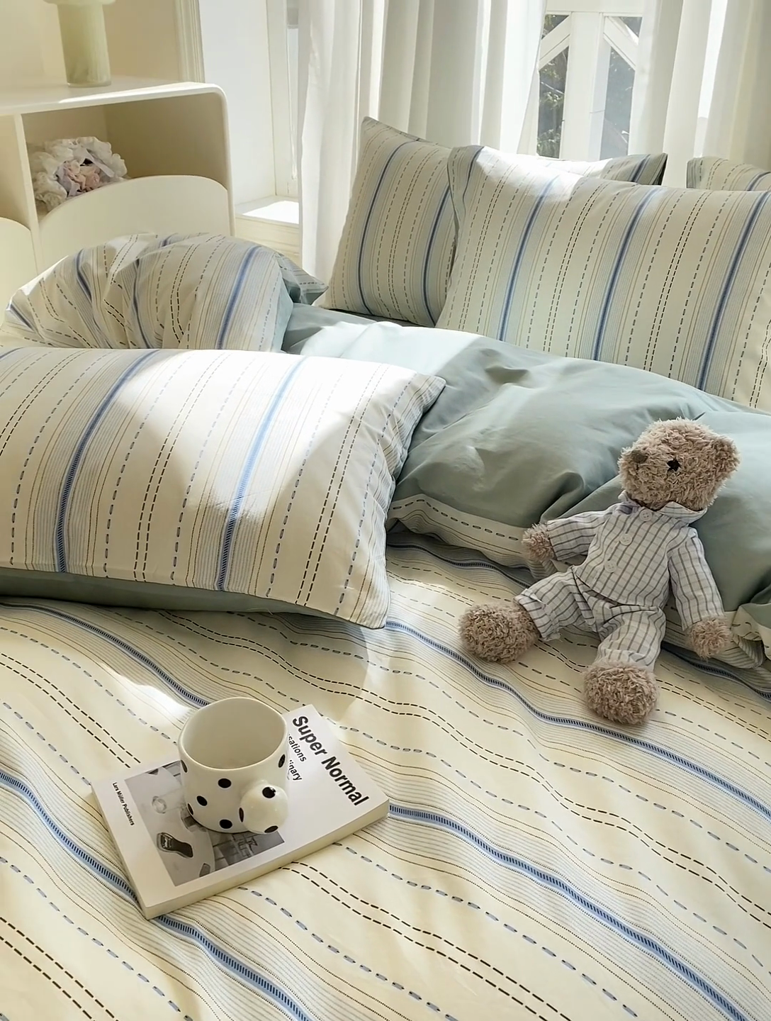 91家纺网 家纺一手货源 找家纺 宜家坊 2025早春新品全棉纯棉喷气13070小清新印花纯棉四件套-风格二 海盐柚子