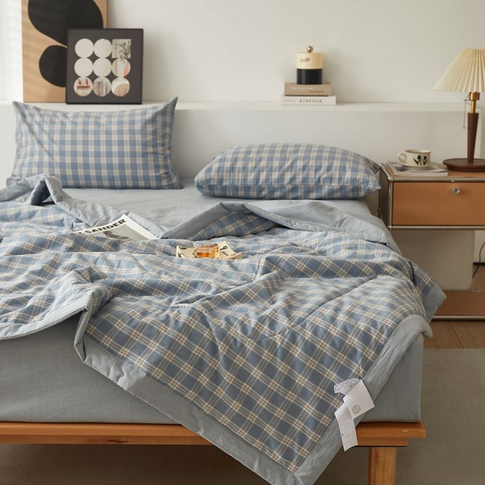 91家纺网 家纺一手货源 找家纺 水洗的故事 2025新款全棉色织水洗棉夏被&四件套 麦田兰