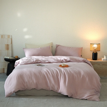 91家纺网 家纺一手货源 找家纺 （总）格里芬家纺 2025新款全棉水洗纯色双层皱皱纱四件套-雅典