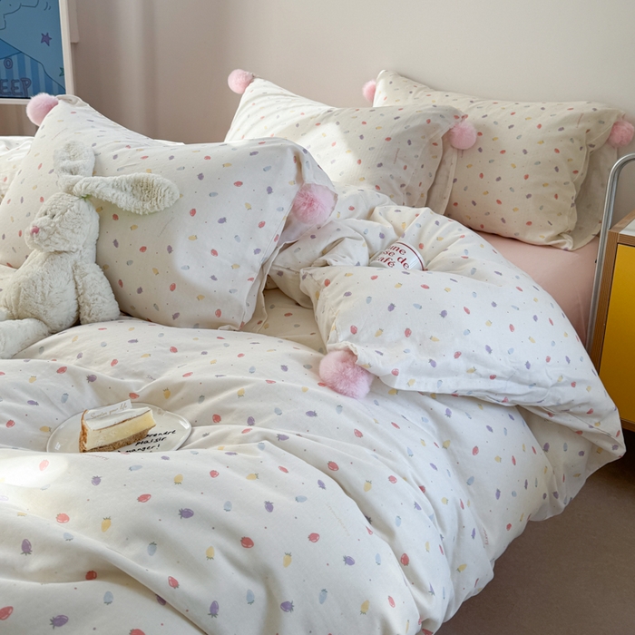 91家纺网 家纺一手货源 找家纺 金爱家 2025新款亲肤舒适纯棉双层纱四件套 双层纱-慕斯小草莓