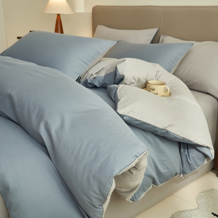 91家纺网 家纺一手货源 找家纺 （总）2025新款全棉13372水洗棉双拼四件套（影棚亮光）