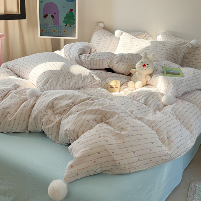 91家纺网 家纺一手货源 找家纺 金爱家 2025新款亲肤舒适纯棉双层纱四件套 双层纱-彩虹小甜心