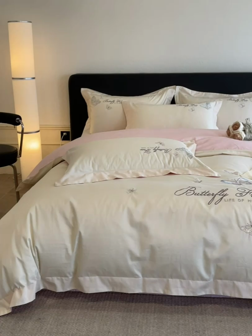 91家纺网 家纺一手货源 找家纺 （总）女子家纺 2025新款亲肤舒适轻奢简约四件套--蝶恋飞