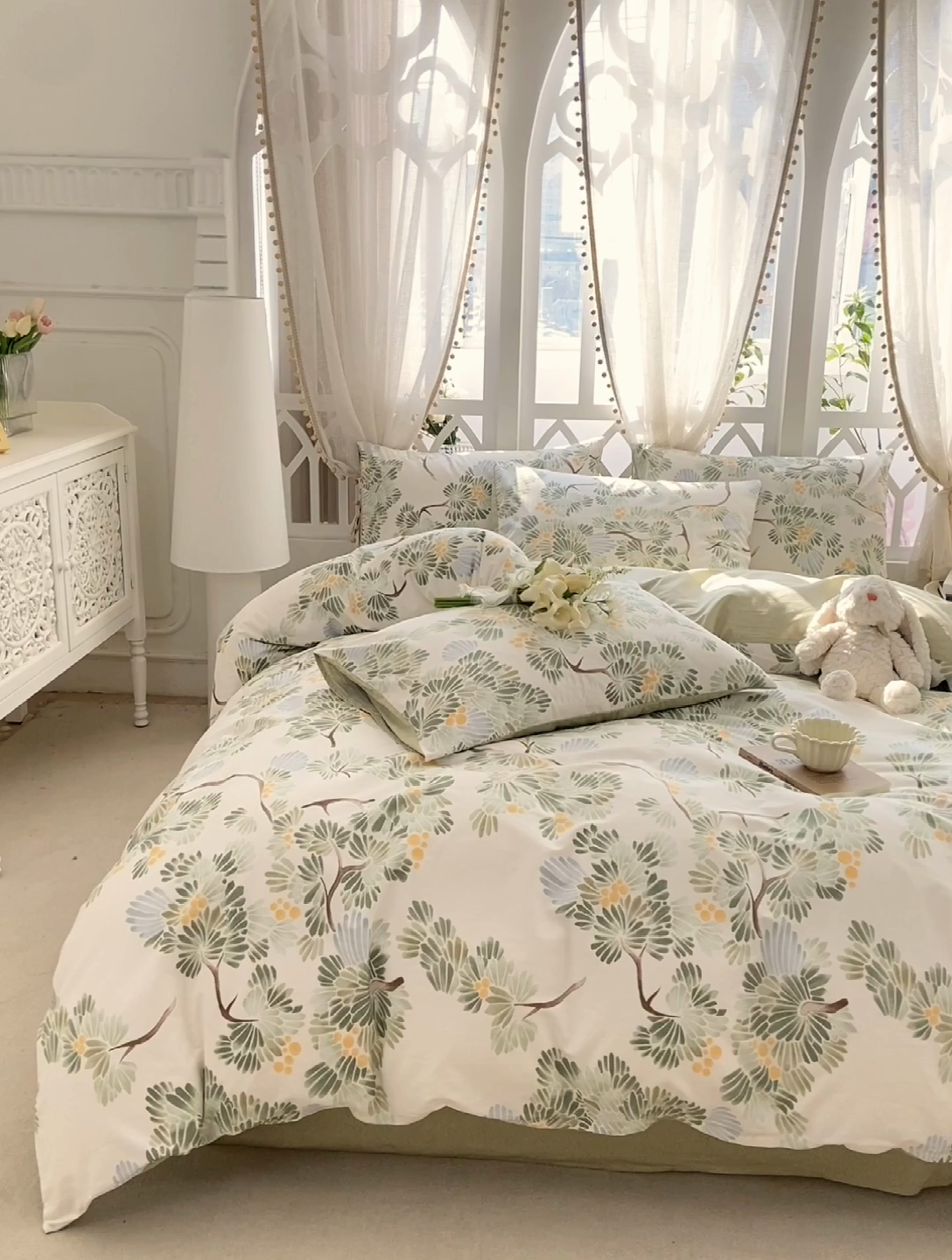 91家纺网 家纺一手货源 找家纺 宜家坊 2025早春新品全棉纯棉喷气13070小清新印花纯棉四件套-风格二 萝樱