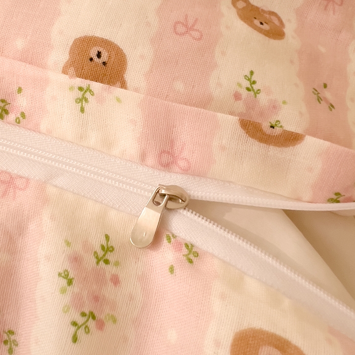 91家纺网 家纺一手货源 找家纺 DoDo 兜兜 2025新款全棉双层纱印花单枕套（可定做尺寸） 条纹小熊-粉