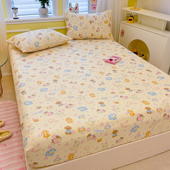 91家纺网 家纺一手货源 找家纺 吉象家纺 2025新款高支密全棉印花单品系列-单床笠 狗狗家族