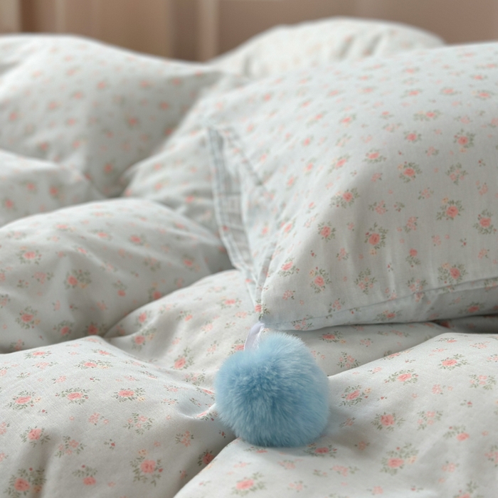 91家纺网 家纺一手货源 找家纺 金爱家 2025新款亲肤舒适纯棉双层纱四件套 双层纱-蓝调花语