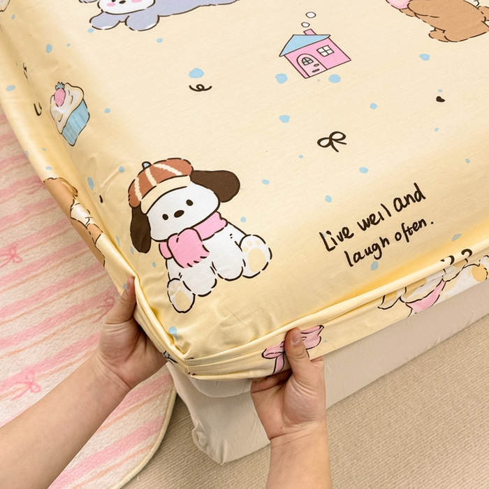 91家纺网 家纺一手货源 找家纺 吉象家纺 2025新款高支密全棉印花单品系列-单床笠 好奇狗