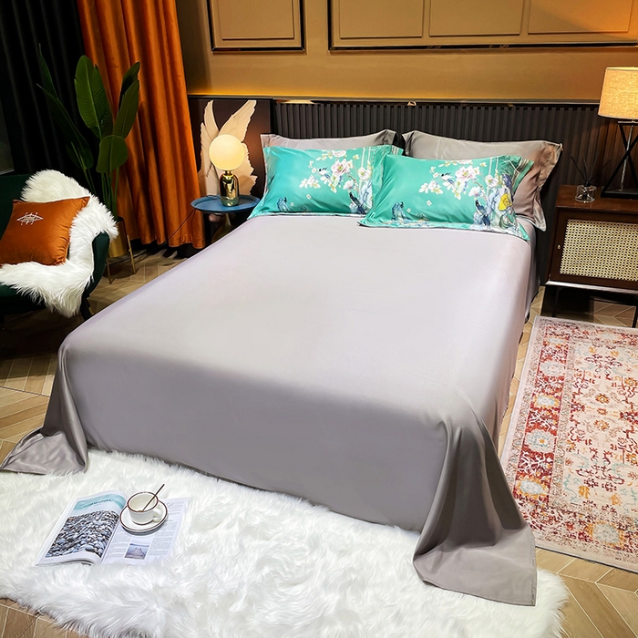 91家纺网 家纺一手货源 找家纺 梵克保罗 2025春夏新款天丝数码大版印花四件套 奥洛琳-绿