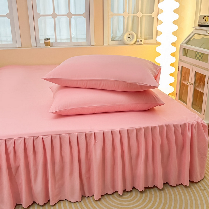 91家纺网 家纺一手货源 找家纺 莎臣豹 2025水洗磨毛纯色单品床裙可配二三件套 纯纯公主粉