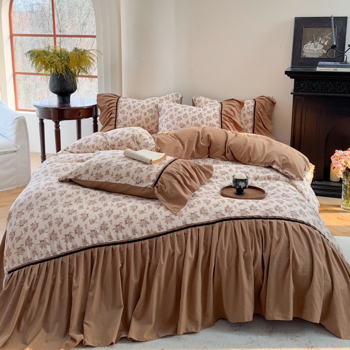 91家纺网 家纺一手货源 找家纺 沐慕 2025新款法式针织双层纱印花系列四件套 芳华