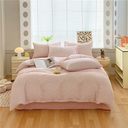 佰亿莱 2025新款全棉双层纱四件套系列 桃花诺