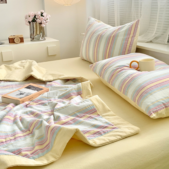 91家纺网 家纺一手货源 找家纺 水洗的故事 2025新款全棉色织水洗棉棉花夏被被子被芯 拾光条