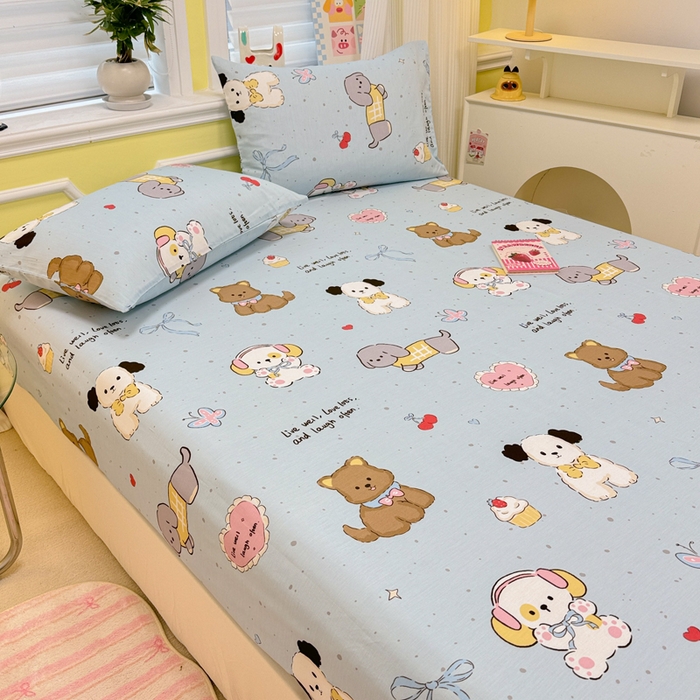 91家纺网 家纺一手货源 找家纺 吉象家纺 2025新款高支密全棉印花单品系列-单床笠 音乐狗