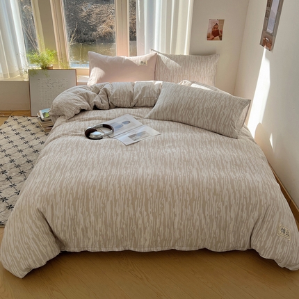 三朵家纺 2025新款全棉双层纱混搭四件套 星尘-棕
