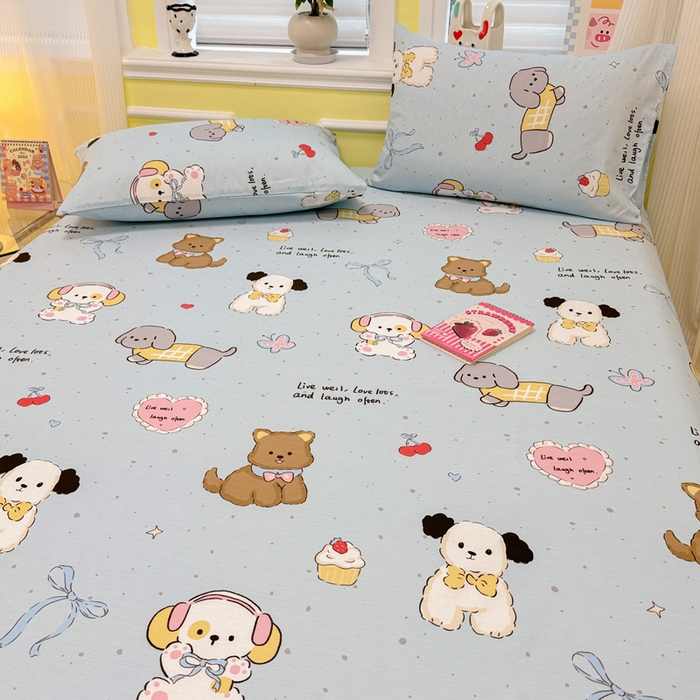 91家纺网 家纺一手货源 找家纺 吉象家纺 2025新款高支密全棉印花单品系列-单床笠 音乐狗