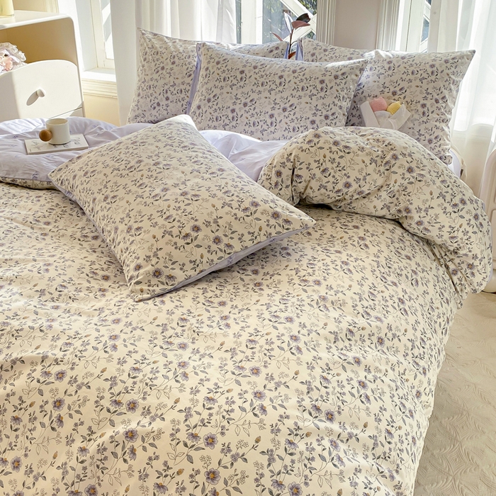 91家纺网 家纺一手货源 找家纺 宜家坊 2025早春新品全棉纯棉喷气13070小清新印花纯棉四件套-风格二 芷兰