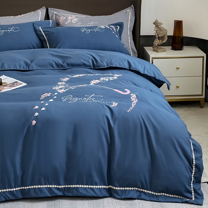 91家纺网 家纺一手货源 找家纺 梵克保罗 2025新款直播热卖长绒棉刺绣花边四件套-莉薇系列 莉薇-钻石蓝