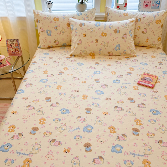 91家纺网 家纺一手货源 找家纺 吉象家纺 2025新款高支密全棉印花单品系列-单床单 狗狗家族