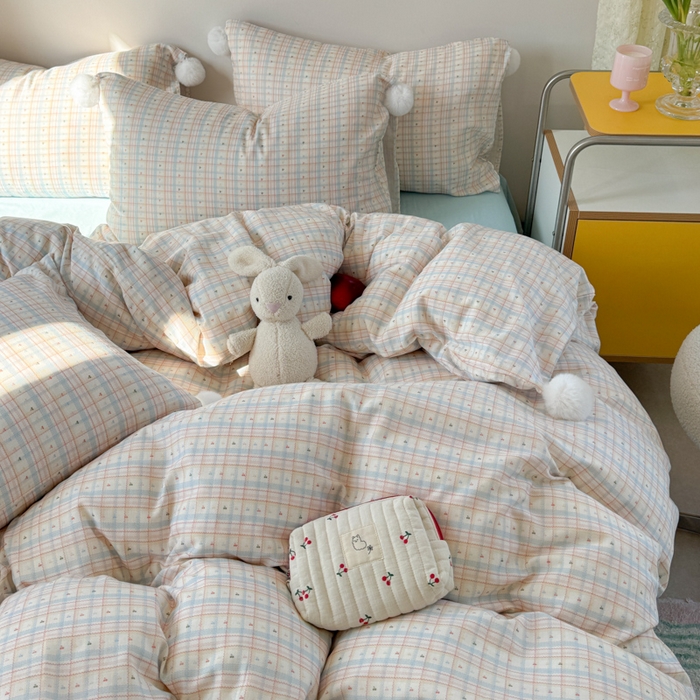 91家纺网 家纺一手货源 找家纺 金爱家 2025新款亲肤舒适纯棉双层纱四件套 双层纱-炫彩小樱桃